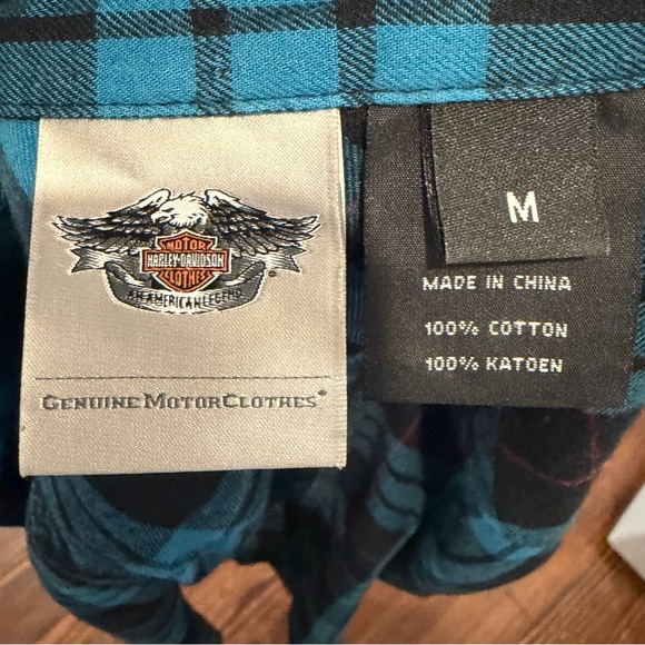 Harley Davidson Motorcycles Embroidered Logo Snap Button Back Flannel Sz M - Picture 13 of 14
